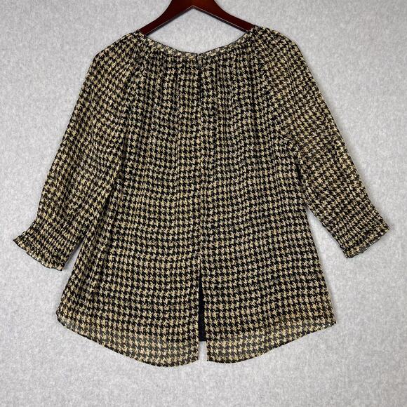 Soft Surroundings Black Gold Houndstooth 3/4 Sleeves Blouse Size Medium Petite - Picture 5 of 10